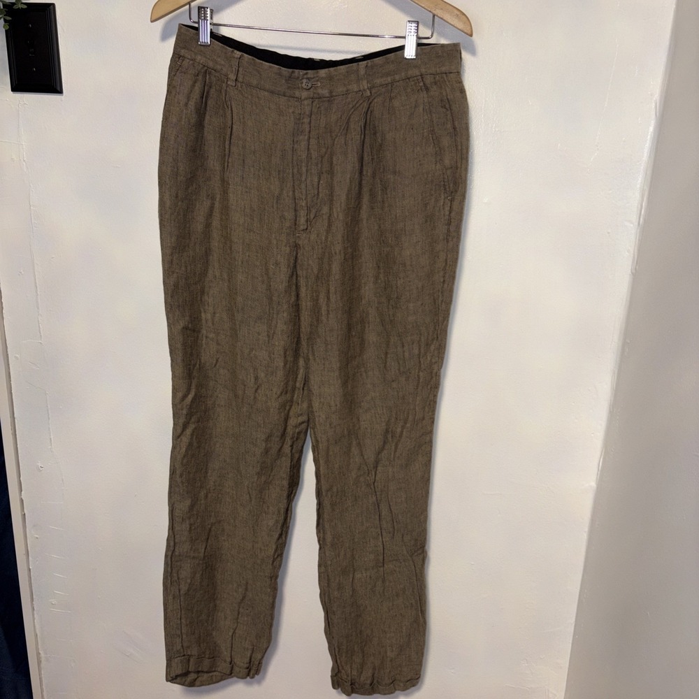 Mens Claiborne Brown Dress Pants 34x34 Cuffed Meru1120 E-essentials Cotton